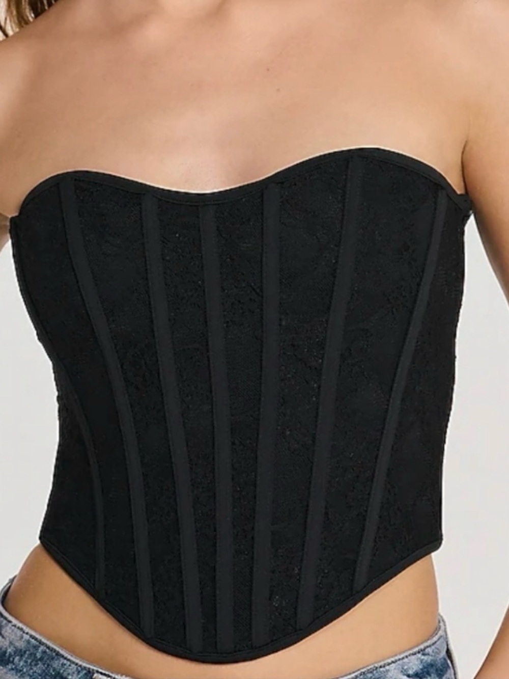 EXPRESS Floral Lace Corset Bustier Strapless Top Shirt Small Black